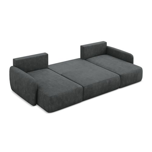 Canapé Panoramique 4 Places Convertible Lilo En Tissu Chenille Gris Foncé