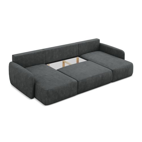Canapé Panoramique 4 Places Convertible Lilo En Tissu Chenille Gris Foncé