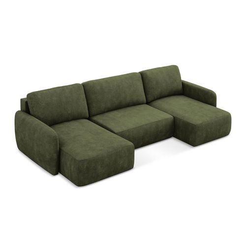 Canapé Panoramique 4 Places Convertible Lilo En Tissu Chenille Olive