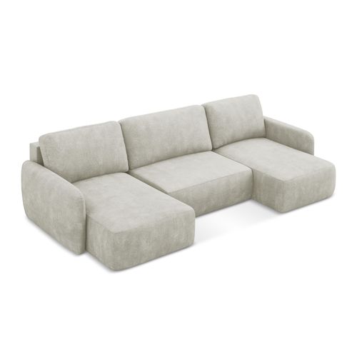 Canapé Panoramique 4 Places Convertible Lilo En Tissu Chenille Perle