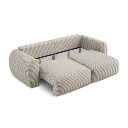 Canapé 3 Places Convertible Kini En Velours Côtelé Beige Foncé