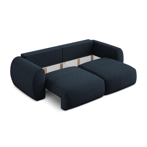 Canapé 3 Places Convertible Kini En Velours Côtelé Bleu Royal