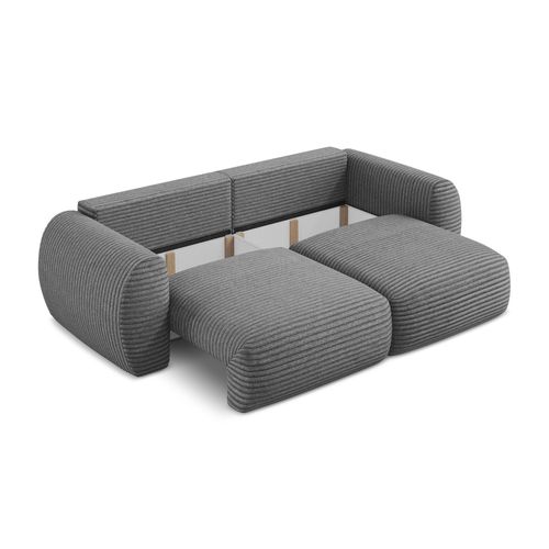 Canapé 3 Places Convertible Kini En Velours Côtelé Gris Foncé