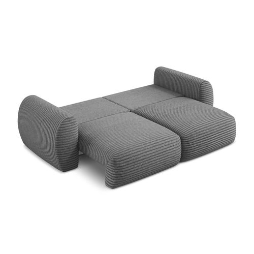 Canapé 3 Places Convertible Kini En Velours Côtelé Gris Foncé