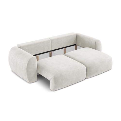 Canapé 3 Places Convertible Kini En Tissu Chenille Beige Clair