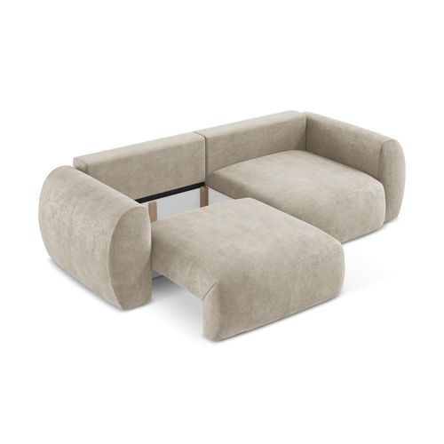 Canapé 3 Places Convertible Kini En Tissu Chenille Beige Foncé