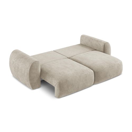 Canapé 3 Places Convertible Kini En Tissu Chenille Beige Foncé