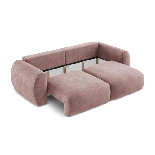 Canapé 3 Places Convertible Kini En Tissu Chenille Rose Poudré