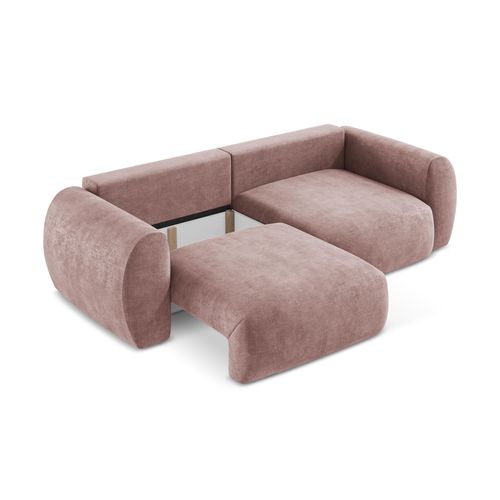 Canapé 3 Places Convertible Kini En Tissu Chenille Rose Poudré