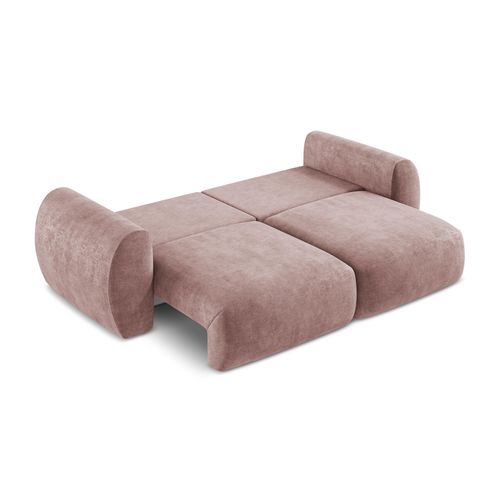 Canapé 3 Places Convertible Kini En Tissu Chenille Rose Poudré