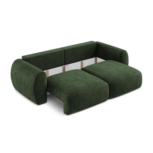 Canapé 3 Places Convertible Kini En Tissu Chenille Vert