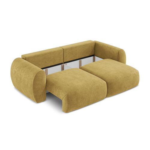 Canapé 3 Places Convertible Kini En Tissu Chenille Moutarde