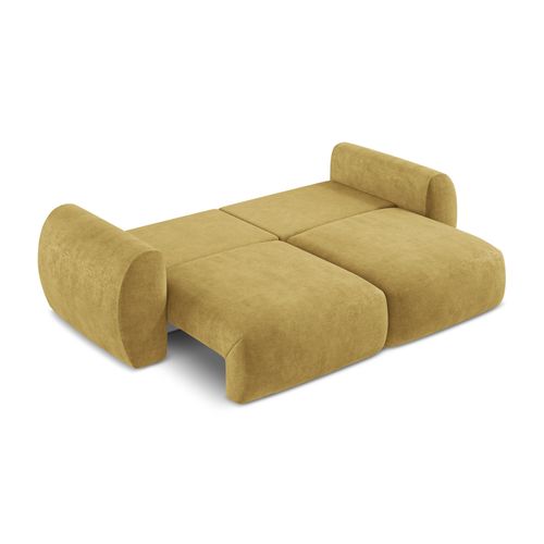Canapé 3 Places Convertible Kini En Tissu Chenille Moutarde