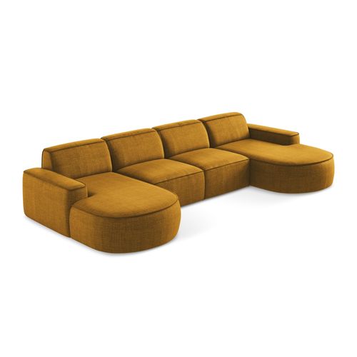 Canapé Panoramique 4 Places Modulaire Gauche Omao En Tissu Texturé Moutarde