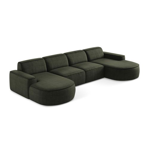 Canapé Panoramique 4 Places Modulaire Gauche Omao En Tissu Texturé Olive