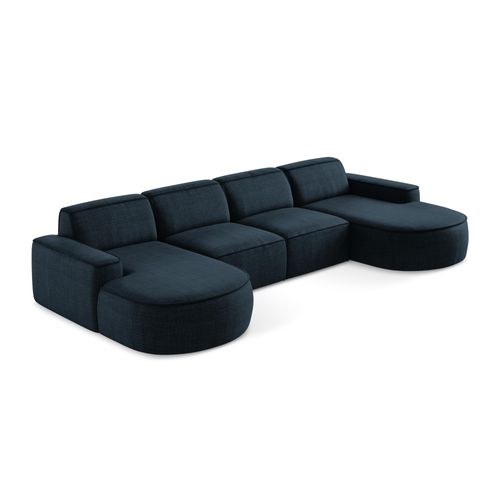 Canapé Panoramique 4 Places Modulaire Gauche Omao En Tissu Texturé Bleu Royal