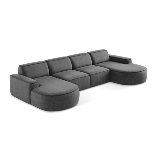 Canapé Panoramique 4 Places Modulaire Gauche Omao En Tissu Texturé Gris Foncé