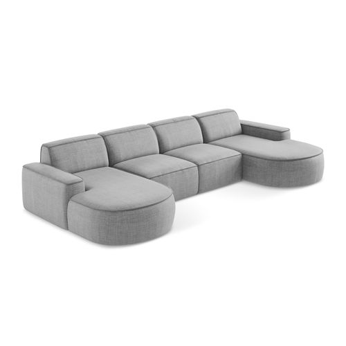 Canapé Panoramique 4 Places Modulaire Gauche Omao En Tissu Texturé Gris Clair