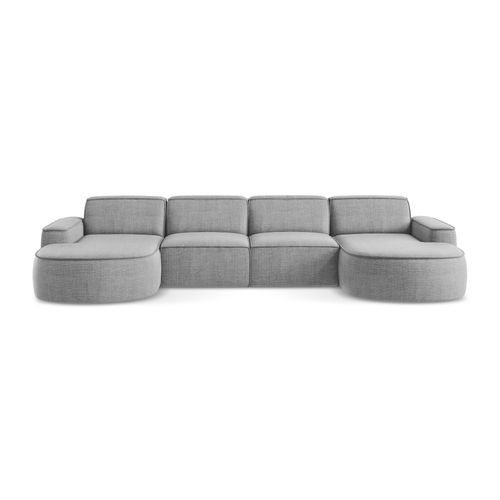 Canapé Panoramique 4 Places Modulaire Gauche Omao En Tissu Texturé Gris Clair