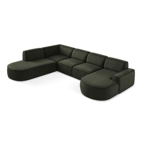Canapé Panoramique 4 Places Modulaire Droit Omao En Tissu Texturé Olive