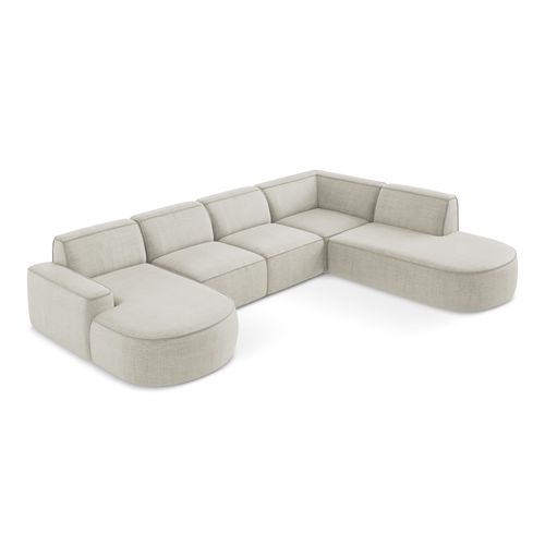 Canapé Panoramique 5 Places Modulaire Omao En Tissu Texturé Beige Clair