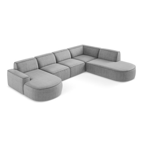 Canapé Panoramique 5 Places Modulaire Omao En Tissu Texturé Gris Clair