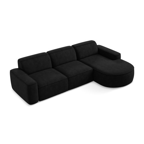 Canapé D'angle 3 Places Modulaire Droit Omao En Tissu Chenille Noir
