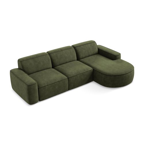 Canapé D'angle 3 Places Modulaire Droit Omao En Tissu Chenille Olive