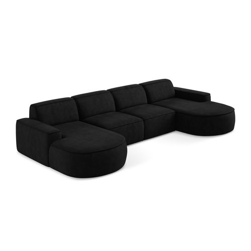 Canapé Panoramique 4 Places Modulaire Omao En Tissu Chenille Noir