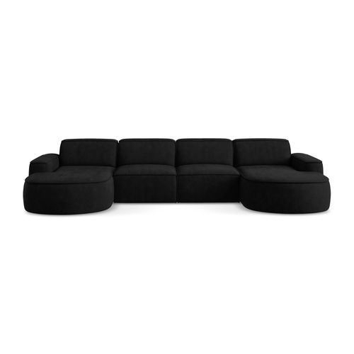 Canapé Panoramique 4 Places Modulaire Omao En Tissu Chenille Noir