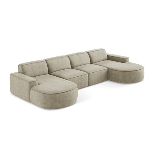 Canapé Panoramique 4 Places Modulaire Omao En Tissu Chenille Beige