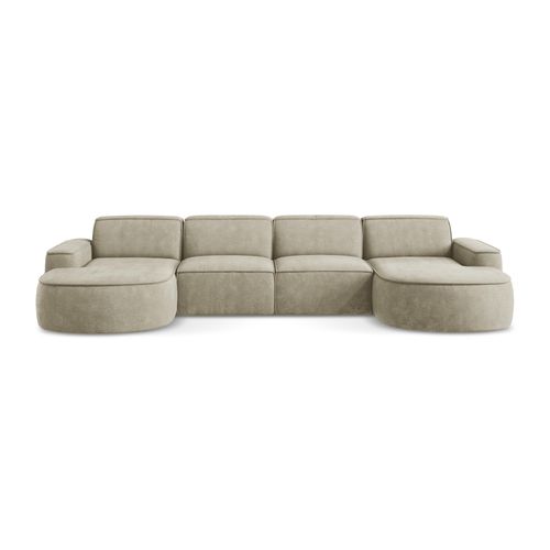 Canapé Panoramique 4 Places Modulaire Omao En Tissu Chenille Beige