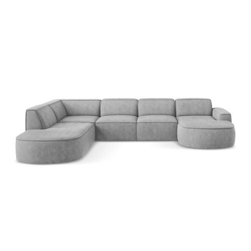 Canapé Panoramique 5 Places Modulaire Droit Omao En Tissu Chenille Gris Clair