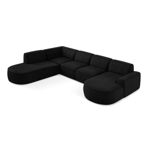 Canapé Panoramique 5 Places Modulaire Droit Omao En Tissu Chenille Noir