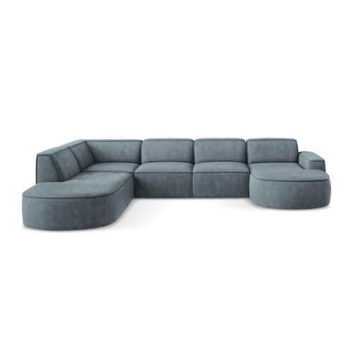 Canapé Panoramique 5 Places Modulaire Droit Omao En Tissu Chenille Jeans