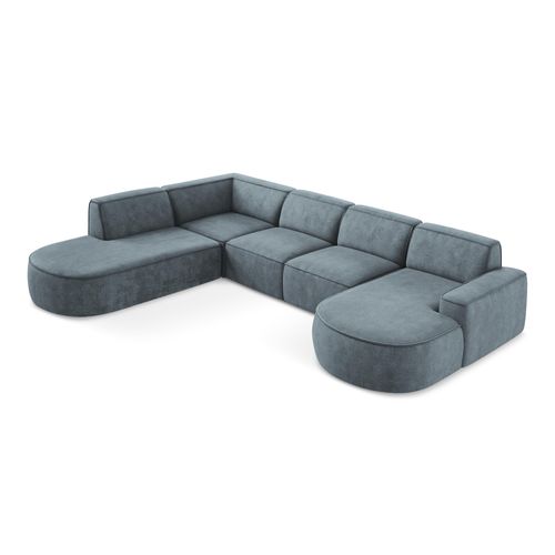 Canapé Panoramique 5 Places Modulaire Droit Omao En Tissu Chenille Jeans