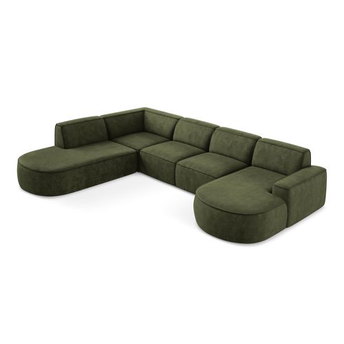 Canapé Panoramique 5 Places Modulaire Droit Omao En Tissu Chenille Olive