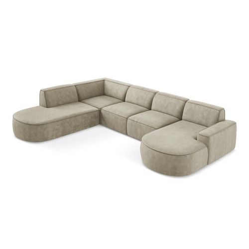 Canapé Panoramique 5 Places Modulaire Droit Omao En Tissu Chenille Beige
