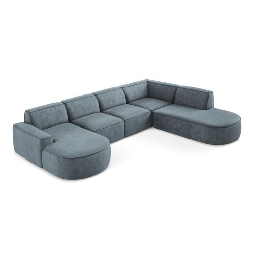 Canapé Panoramique 5 Places Modulaire Gauche Omao En Tissu Chenille Jeans