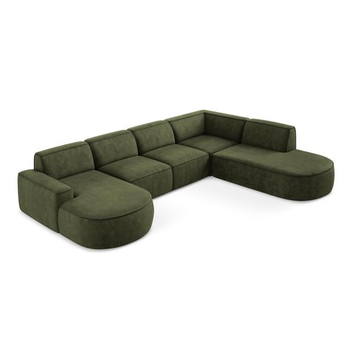 Canapé Panoramique 5 Places Modulaire Gauche Omao En Tissu Chenille Olive