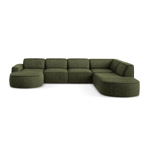 Canapé Panoramique 5 Places Modulaire Gauche Omao En Tissu Chenille Olive