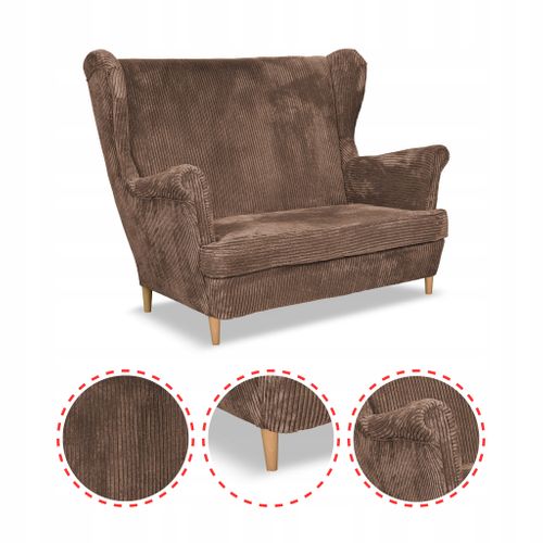 Canapé à Oreilles Bonito (uszak) — Style Scandinave, Velours Côtelé Marron Rayé