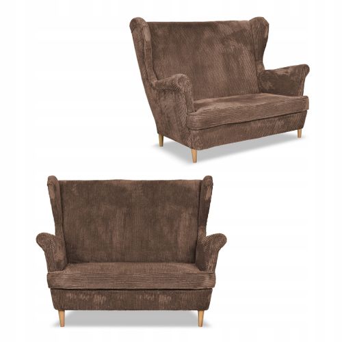 Canapé à Oreilles Bonito (uszak) — Style Scandinave, Velours Côtelé Marron Rayé