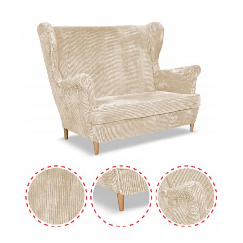 Canapé Scandinave Bonito à Oreilles En Velours Côtelé Beige à Rayures