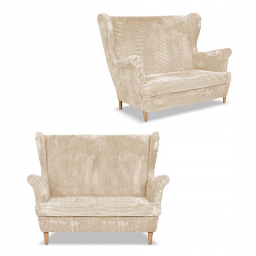 Canapé Scandinave Bonito à Oreilles En Velours Côtelé Beige à Rayures