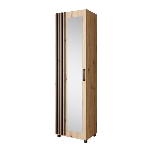 Armoire Livia Avec Porte Et Miroir Et Lattes, Chêne Artisan