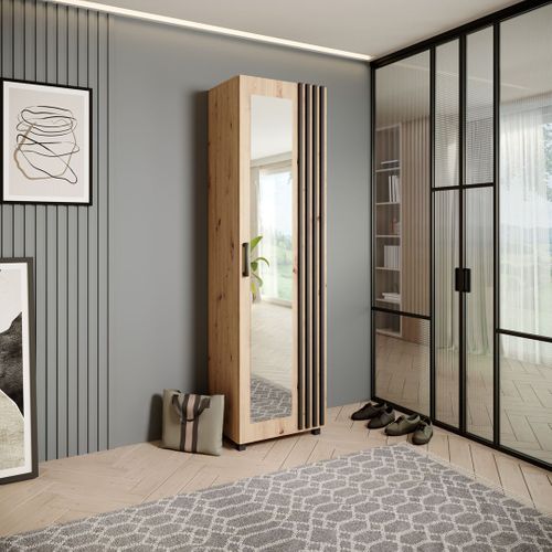 Armoire Livia Avec Porte Et Miroir Et Lattes, Chêne Artisan