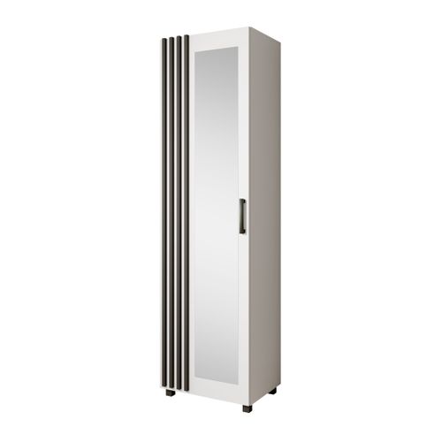 Armoire LIVIA - Haute Armoire Avec Porte Et Miroir Et Lattes, Blanche