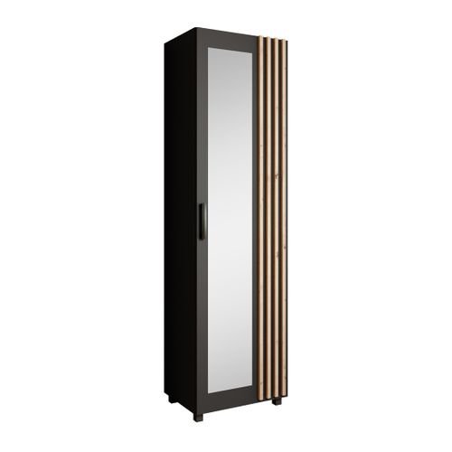 Armoire Livia Avec Porte Et Miroir Et Lattes, Noir