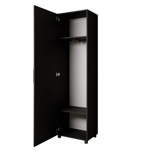 Armoire Livia Avec Porte Et Miroir Et Lattes, Noir